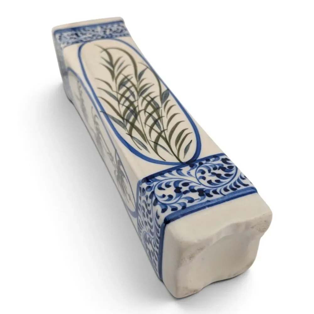 Tall Square Ceramic Vase Blue White Asian Style Bamboo Botanical 11 1/8